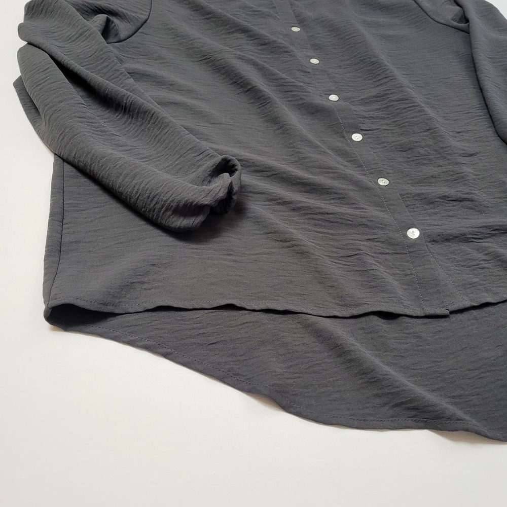 Adyson‎ Parker Button Up Shirt Boxy Silky Round Neck Puff Black Size XL - Picture 13 of 14